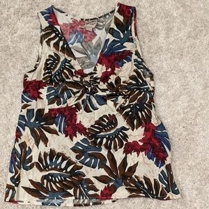 𝅺HILO Hattie Hawaii Top Floral Tropical Print Sleeveless Ruched Blouse Medium